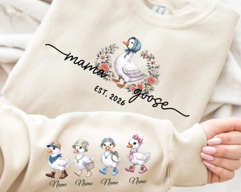 Personalized Mama Goose Shirt, Personalized Mama Sweatshirt, Custom Kids Names Shirt, Mom Est Year Shirt,Family Goose Sweatshirt,Mother Gift
