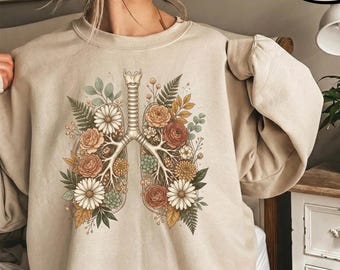 Floral Lung Sweatshirt, Cystic Fibrosis Tee, Lung Cancer Awareness, COPD Spoonie Botanical Shirt, Asthma & Emphysema Support