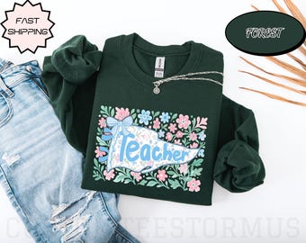 Pennant Flag Teacher Floral Sweatshirt, Teacher Shirt, Senior 2027 Pre K Sweatshirt, School Spirit Shirt, Coquette Bow Shirt