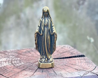 Vintage Bronze Virgin Mary Figurine Religious Decor Metal Statue zcs009