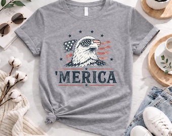 Merica Adler Sonnenbrillen Shirt, Patriotisches USA T-Shirt, Lustiges Flaggen T-Shirt, 4. Juli Unabhängigkeitstag Shirt