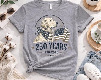 250 Jahre Amerika Hunde-Shirt, Vaterländisches Golden Retriever-Grafik-T-Shirt, T-Shirt zum 250-jährigen Jubiläum der USA