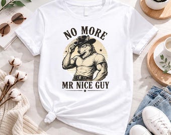 Schluss mit Mr Netter Kerl Shirt, Vintage Cowboy Wolf Grafik T-Shirt für Männer