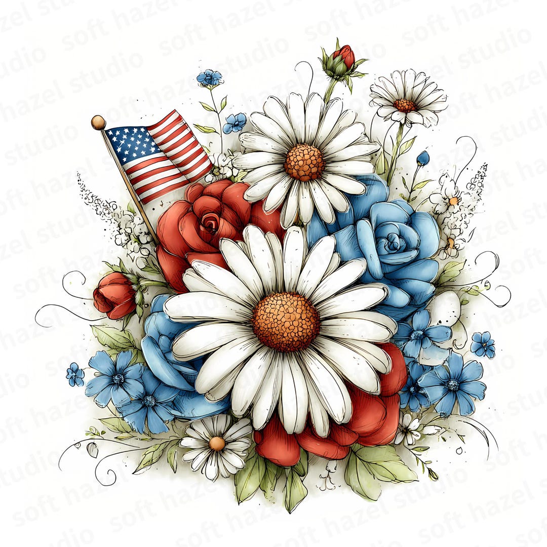 18 JPG 4th of July Flower Clipart Patriotic Watercolor Flowers Red ...