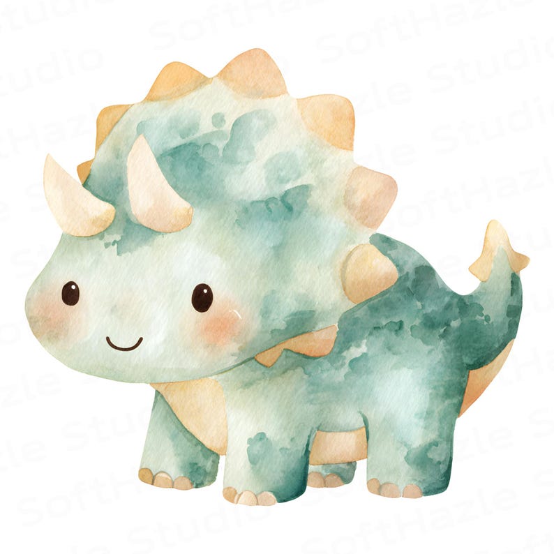 30 PNG Cute Watercolor Dinosaur Clipart for Nursery Decor and Baby ...