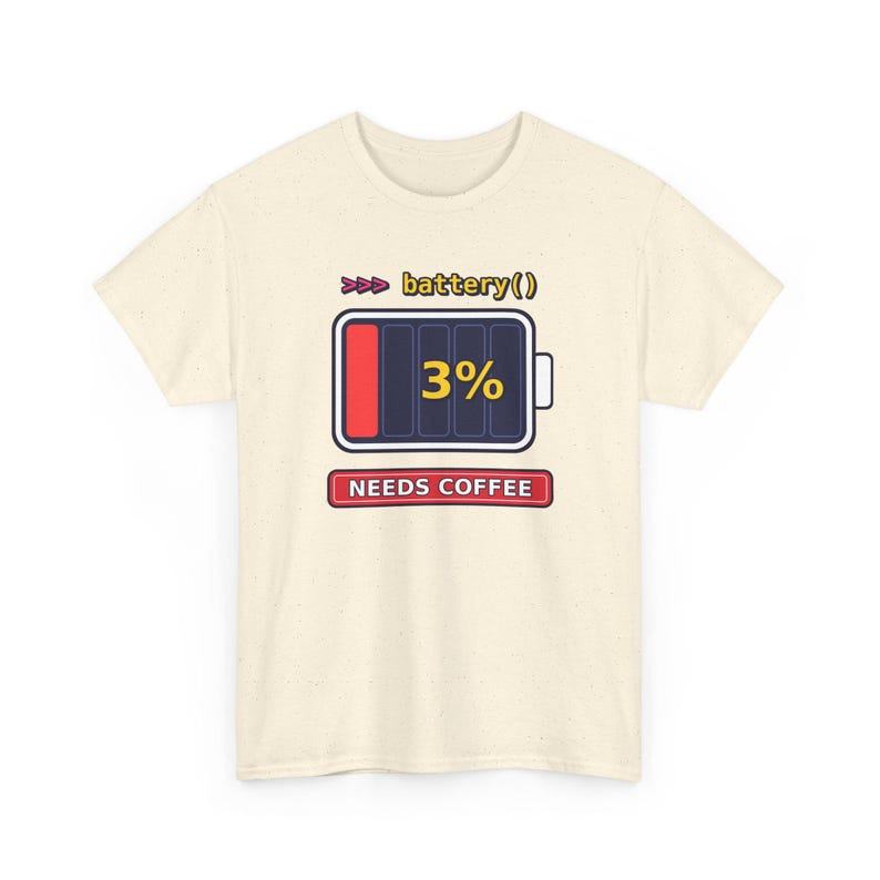 Grappig T-shirt voor Python-programmeurs, T-shirt met de tekst "Needs Coffee Battery" (Koffie nodig, batterij leeg) of cadeau voor ontwikkelaars, T-shirt met programmeurshumor of "Leeg batterij" (programmeur) afbeelding 6