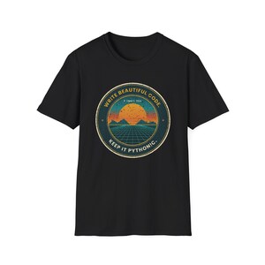 Write Beautiful Code Retro Sunset Python T-Shirt, Keep It Pythonic Shirt, Vintage 80s Programmer Tee, Developer Gift, Coding Humor image 3