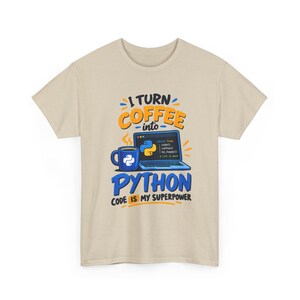 Camiseta "Convierto el café en código Python", camiseta divertida para programadores, regalo para desarrolladores de software, camiseta de superpoderes de programación, camiseta para geeks de la informática. imagen 4