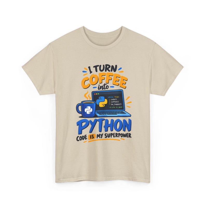 Camiseta "Convierto el café en código Python", camiseta divertida para programadores, regalo para desarrolladores de software, camiseta de superpoderes de programación, camiseta para geeks de la informática. imagen 4