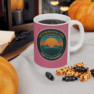 Mug « Écrivez du beau code », Mug rétro coucher de soleil Python, « Restez Pythonique », Tasse vintage années 80 pour programmeur, Cadeau pour développeur