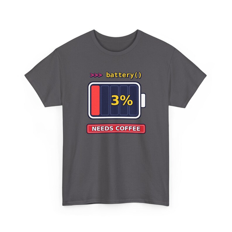 Grappig T-shirt voor Python-programmeurs, T-shirt met de tekst "Needs Coffee Battery" (Koffie nodig, batterij leeg) of cadeau voor ontwikkelaars, T-shirt met programmeurshumor of "Leeg batterij" (programmeur) afbeelding 10