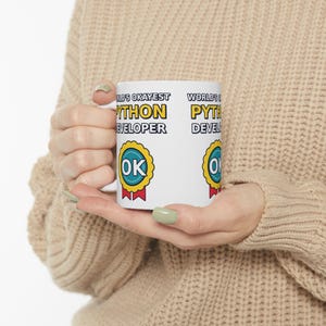 World's Okayest Python Developer Funny Programmer Mug, Coding Humor Software Engineer Gift, Tech Nerd Geek Ceramic Mug 11oz 15oz imagem 9