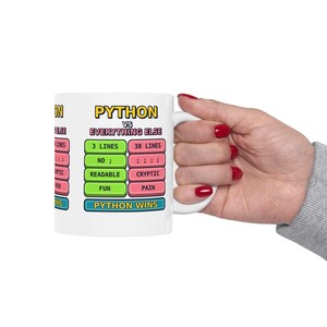 Taza de cerámica con humor para programadores: Python vs. Todo lo demás, divertida taza para programadores de Python, regalo para desarrolladores de Python, taza con humor para programadores, meme de programación. imagen 11