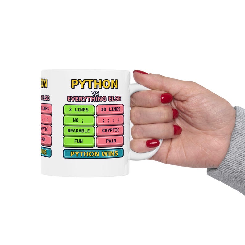 Taza de cerámica con humor para programadores: Python vs. Todo lo demás, divertida taza para programadores de Python, regalo para desarrolladores de Python, taza con humor para programadores, meme de programación. imagen 11