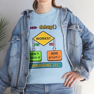 Divertente maglietta per programmatori "Debugging 101", regalo umoristico per sviluppatori di programmazione, maglietta per ingegneri del software, nerd della tecnologia, maglietta per appassionati di informatica.