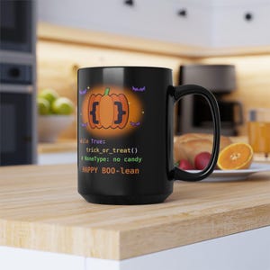 Taza de Halloween para programadores / Taza de café divertida con temática de programación en Python / Regalo de Halloween para desarrolladores "Happy BOO-lean" / Taza para ingenieros de software geek imagen 11