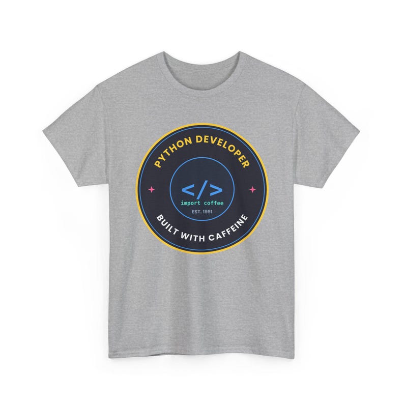 Python Developer Retro Badge T-Shirt, Vintage Style Programmer Tee, Built With Caffeine, Coding Gift for Software Developer image 6