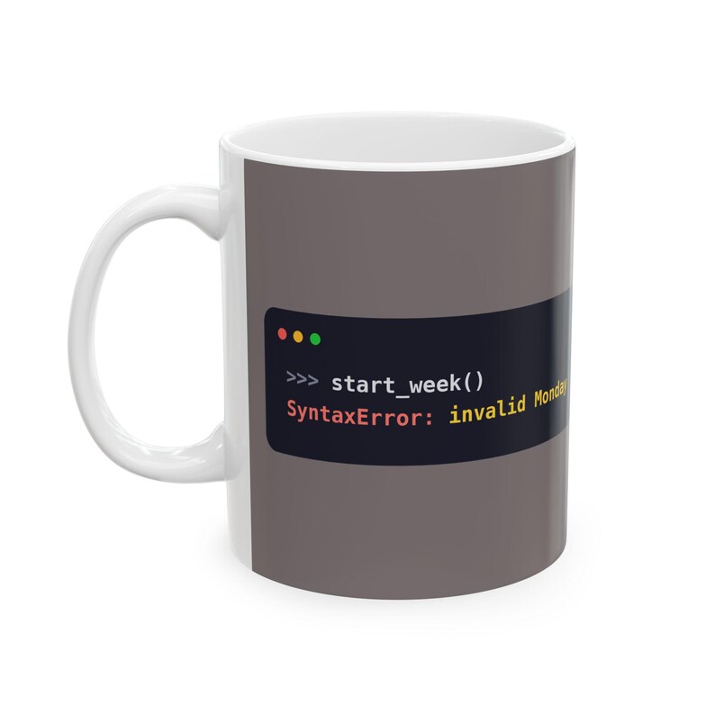 Mug pour programmeur Python, Mug humoristique « Erreur de syntaxe », Blague du lundi, Cadeau pour développeur, Cadeau pour ingénieur logiciel, Humour de programmation, 325 ml, 445 ml image 1