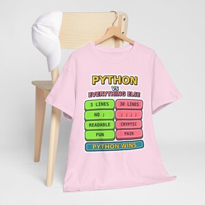 Python vs Everything Else Funny Programmer T-Shirt, Coding Humor Developer Gift, Software Engineer Tech Nerd Tee, Gildan 5000 Unisex image 2