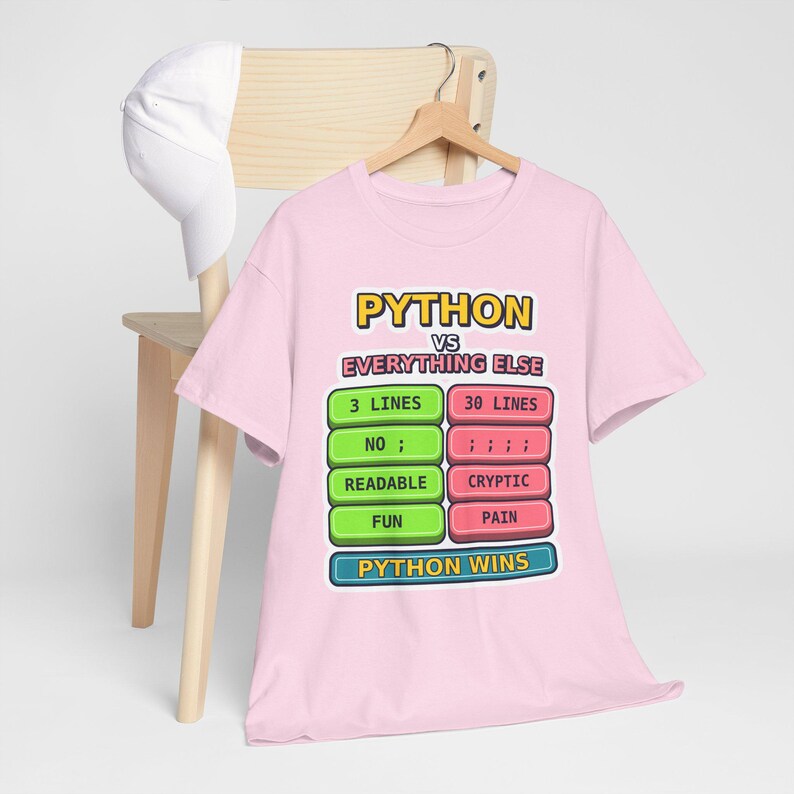 Python vs Everything Else Funny Programmer T-Shirt, Coding Humor Developer Gift, Software Engineer Tech Nerd Tee, Gildan 5000 Unisex image 2
