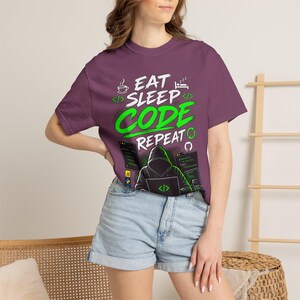 Eat Sleep Code Repeat Comfort Colors T-Shirt, Funny Programmer Gift, Software Engineer Coding Tee, Web Developer Tech Geek Shirt