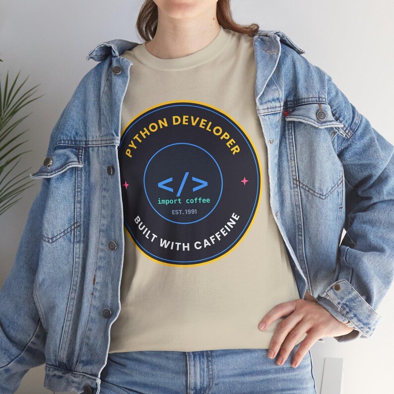 Python Developer Retro Badge T-Shirt, Vintage Style Programmer Tee, Built With Caffeine, Coding Gift for Software Developer image 3