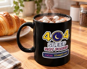 Funny 404 Sleep Not Found Programmer Black Mug, Coding Humor Developer Gift, Software Engineer Coffee Cup, Computer Ceramic Mug 11oz 15oz