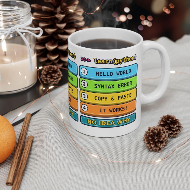 Funny Learn Python Programmer Mug, Coding Humor Developer Gift, Software Engineer Coffee Cup, Computer Science Geek Ceramic Mug 11oz 15oz image 1