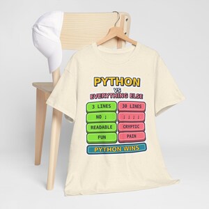 Python vs Everything Else Funny Programmer T-Shirt, Coding Humor Developer Gift, Software Engineer Tech Nerd Tee, Gildan 5000 Unisex image 12