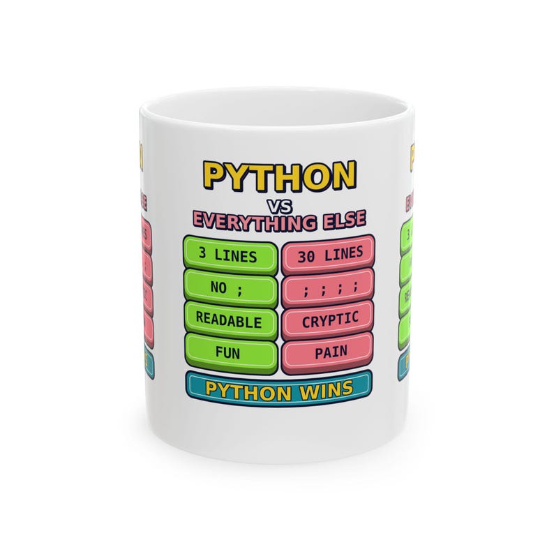 Taza de cerámica con humor para programadores: Python vs. Todo lo demás, divertida taza para programadores de Python, regalo para desarrolladores de Python, taza con humor para programadores, meme de programación. imagen 1