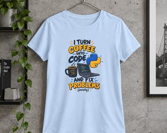 Camiseta "Convierto el café en código", camiseta divertida para programadores de Python, regalo para desarrolladores de software, camiseta con humor sobre programación, camiseta para geeks de la informática.