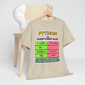 Python vs Everything Else Funny Programmer T-Shirt, Coding Humor Developer Gift, Software Engineer Tech Nerd Tee, Gildan 5000 Unisex image 8