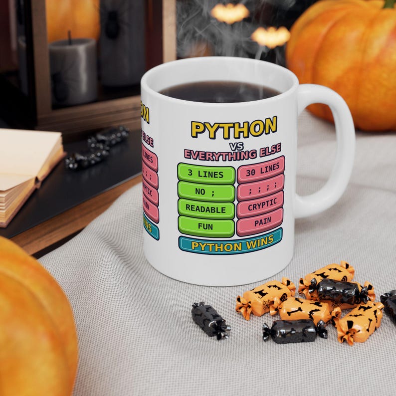 Taza de cerámica con humor para programadores: Python vs. Todo lo demás, divertida taza para programadores de Python, regalo para desarrolladores de Python, taza con humor para programadores, meme de programación. imagen 6