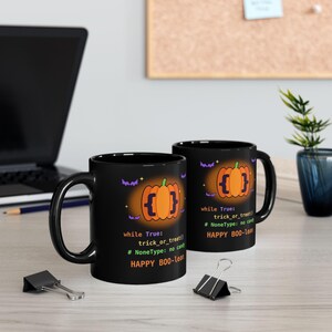 Taza de Halloween para programadores / Taza de café divertida con temática de programación en Python / Regalo de Halloween para desarrolladores "Happy BOO-lean" / Taza para ingenieros de software geek imagen 5