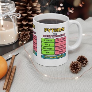 Taza de cerámica con humor para programadores: Python vs. Todo lo demás, divertida taza para programadores de Python, regalo para desarrolladores de Python, taza con humor para programadores, meme de programación. imagen 3