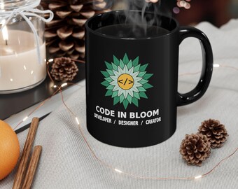 Code In Bloom Developer Mug, Programmer Coffee Cup, Software Engineer Gift, Coding Laptop Geek Nerd Tea Mug, Tech Startup Gift for Coder