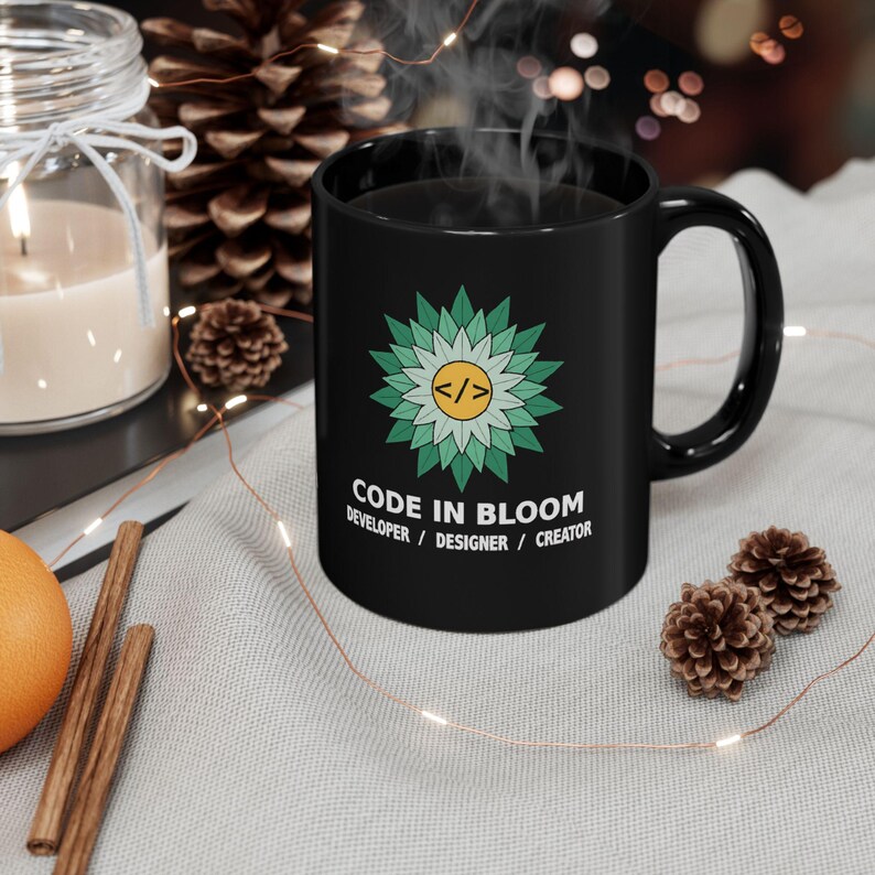 Code In Bloom Developer Mug, Programmer Coffee Cup, Software Engineer Gift, Coding Laptop Geek Nerd Tea Mug, Tech Startup Gift for Coder Bild 1