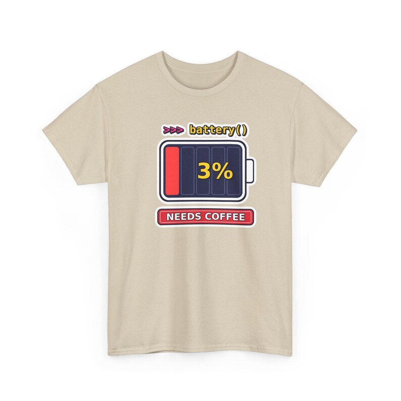 Funny Python Programmer T-Shirt, Needs Coffee Battery Shirt, Developer Gift, Coder Humor Tee, Low Battery Programmer image 2