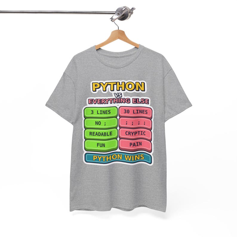 Python vs Everything Else Funny Programmer T-Shirt, Coding Humor Developer Gift, Software Engineer Tech Nerd Tee, Gildan 5000 Unisex image 6