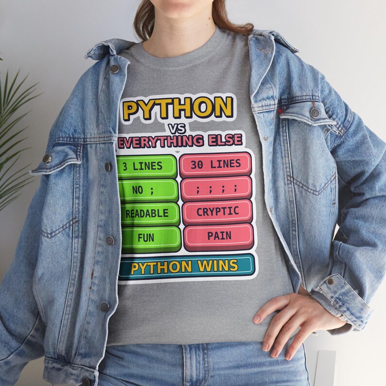 Python vs Everything Else Funny Programmer T-Shirt, Coding Humor Developer Gift, Software Engineer Tech Nerd Tee, Gildan 5000 Unisex image 13