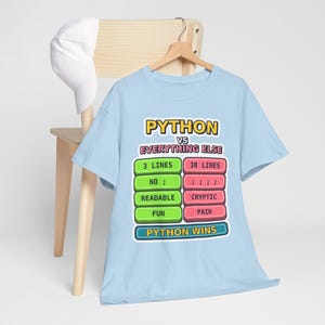 Python vs Everything Else Funny Programmer T-Shirt, Coding Humor Developer Gift, Software Engineer Tech Nerd Tee, Gildan 5000 Unisex image 4