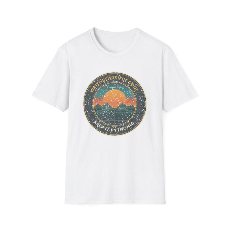 Write Beautiful Code Retro Sunset Python T-Shirt, Keep It Pythonic Shirt, Vintage 80s Programmer Tee, Developer Gift, Coding Humor image 2