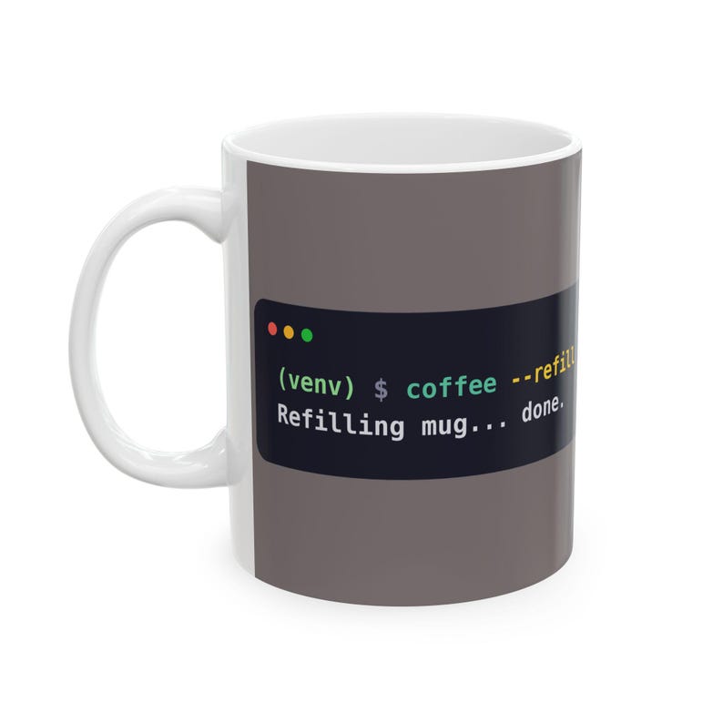Python Programmer Mug, Funny Terminal Coffee Mug, Python venv Joke, Developer Gift, Software Engineer Gift, Coding Humor, Ceramic 11oz 15oz afbeelding 1