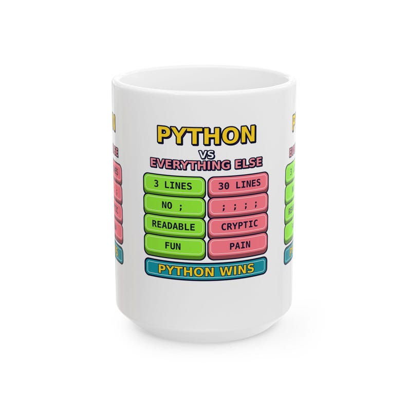 Taza de cerámica con humor para programadores: Python vs. Todo lo demás, divertida taza para programadores de Python, regalo para desarrolladores de Python, taza con humor para programadores, meme de programación. imagen 2