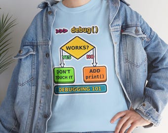 Grappig T-shirt voor programmeurs met de tekst "Debugging 101", cadeau voor programmeurs met codeerhumor, software engineer, techneut of computerwetenschapper.
