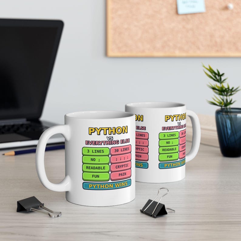 Taza de cerámica con humor para programadores: Python vs. Todo lo demás, divertida taza para programadores de Python, regalo para desarrolladores de Python, taza con humor para programadores, meme de programación. imagen 5