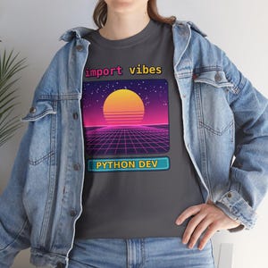 Python Programmer Retro Synthwave T-Shirt, Import Vibes Shirt, 80s Developer Gift, Coder Tee, Python Developer Gift image 9