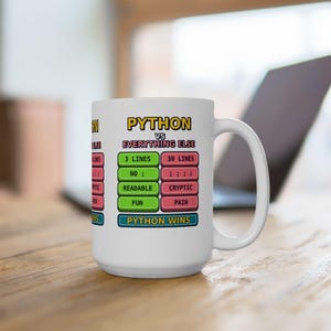 Taza de cerámica con humor para programadores: Python vs. Todo lo demás, divertida taza para programadores de Python, regalo para desarrolladores de Python, taza con humor para programadores, meme de programación. imagen 4