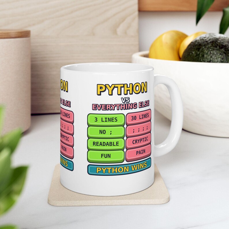 Taza de cerámica con humor para programadores: Python vs. Todo lo demás, divertida taza para programadores de Python, regalo para desarrolladores de Python, taza con humor para programadores, meme de programación. imagen 7