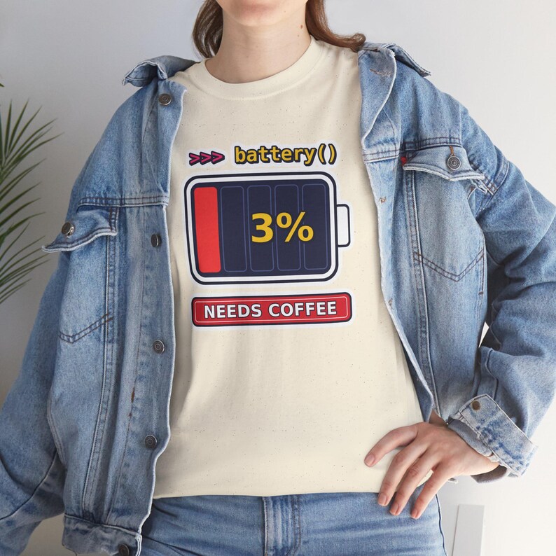 Funny Python Programmer T-Shirt, Needs Coffee Battery Shirt, Developer Gift, Coder Humor Tee, Low Battery Programmer image 7